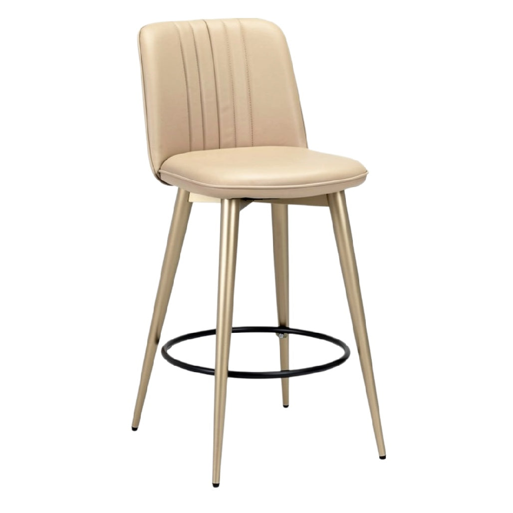 "Moderne Beige Barkruk met Gepolijst Metalen Onderstel"