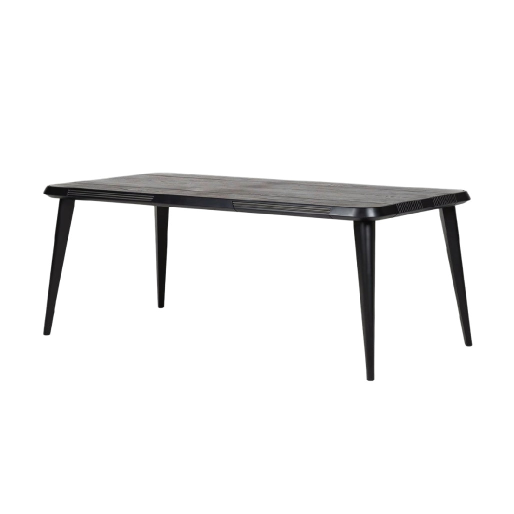 Moderne Zwarte Eettafel met Strakke Lijnen en Houten Vervaardiging