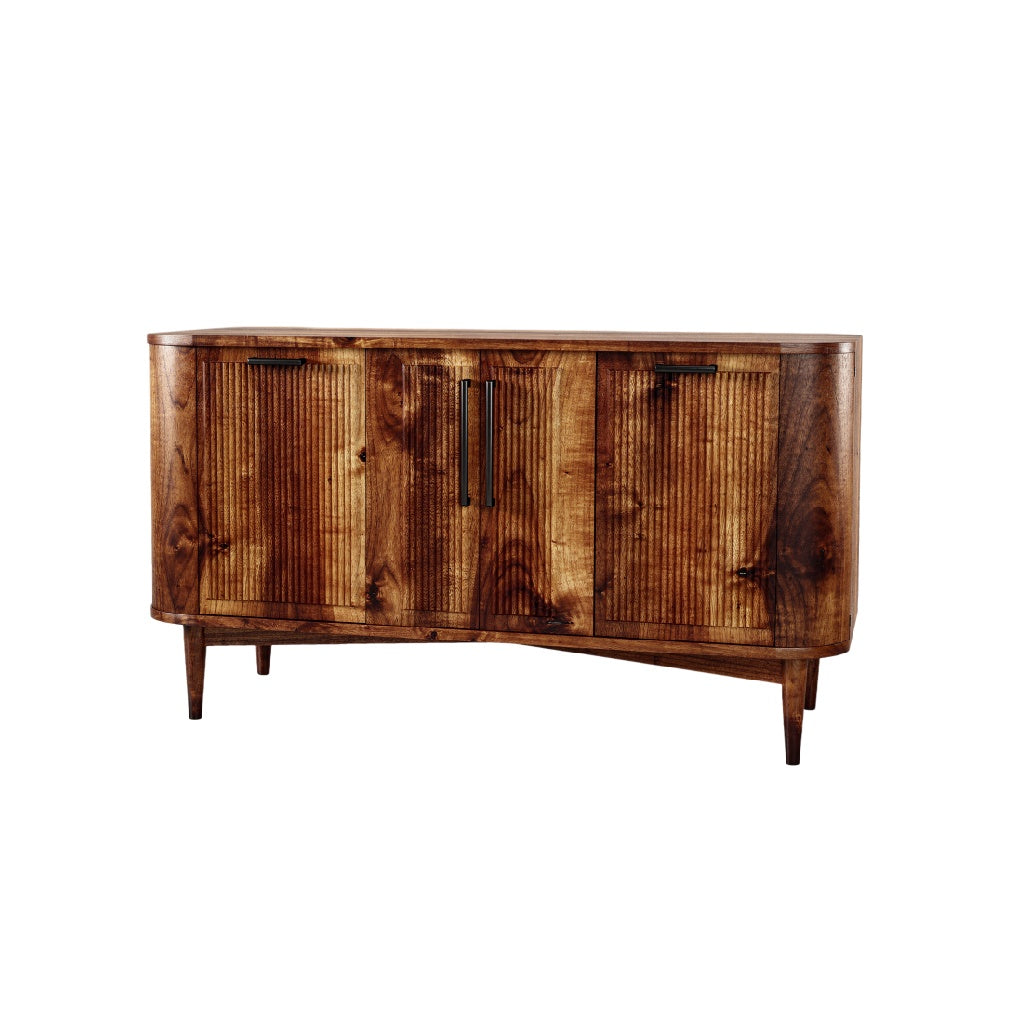 Technische titel: "Moderne Curved Houten Dressoir met Ribbelstructuur en Gepolijste Afwerking"