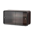 Moderne Glazen Vitrine met Houten Basis en Open Plank